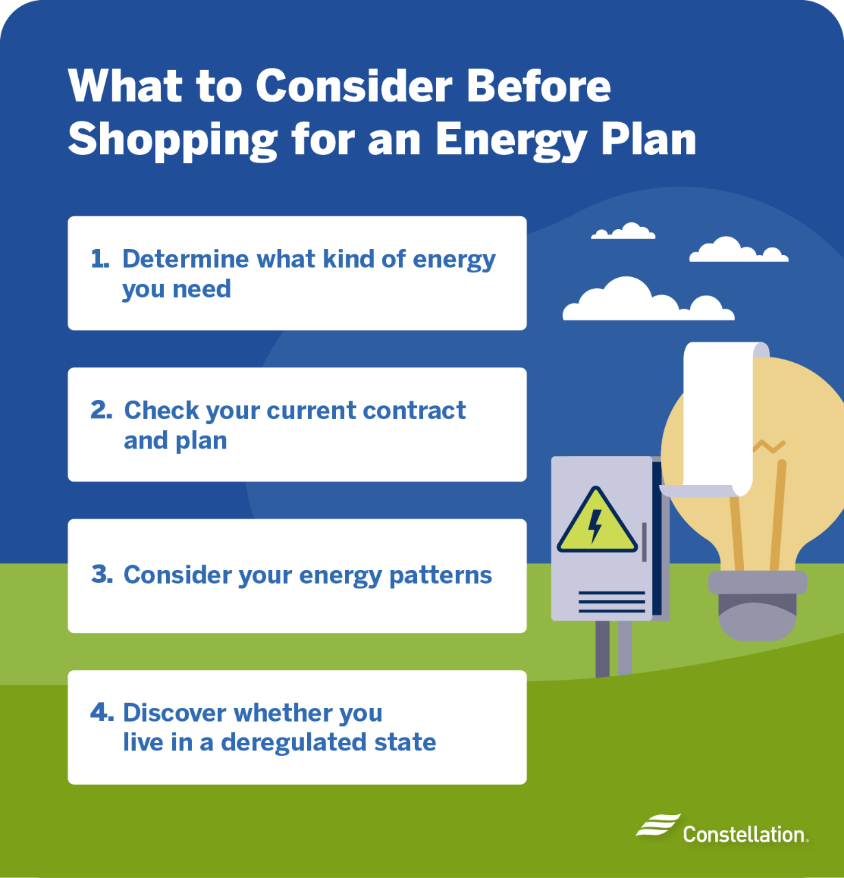 things to consider before shopping for an energy plan graphic