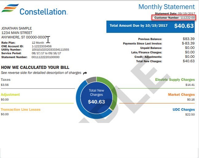Sample of a Constellation residential energy bill